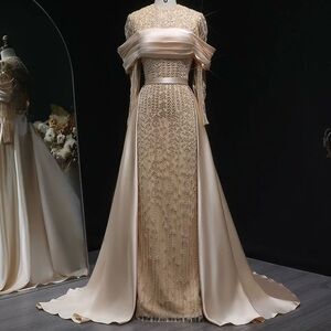 ✨MUST SELL ASAP✨ Sharon Said Champagne Beaded Evening Dress with Overskirt